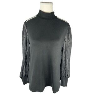 ⭐️ 3/$15 89th & Madison Black Blouse, Sheer Sleeves and Rhinestone detail Size S